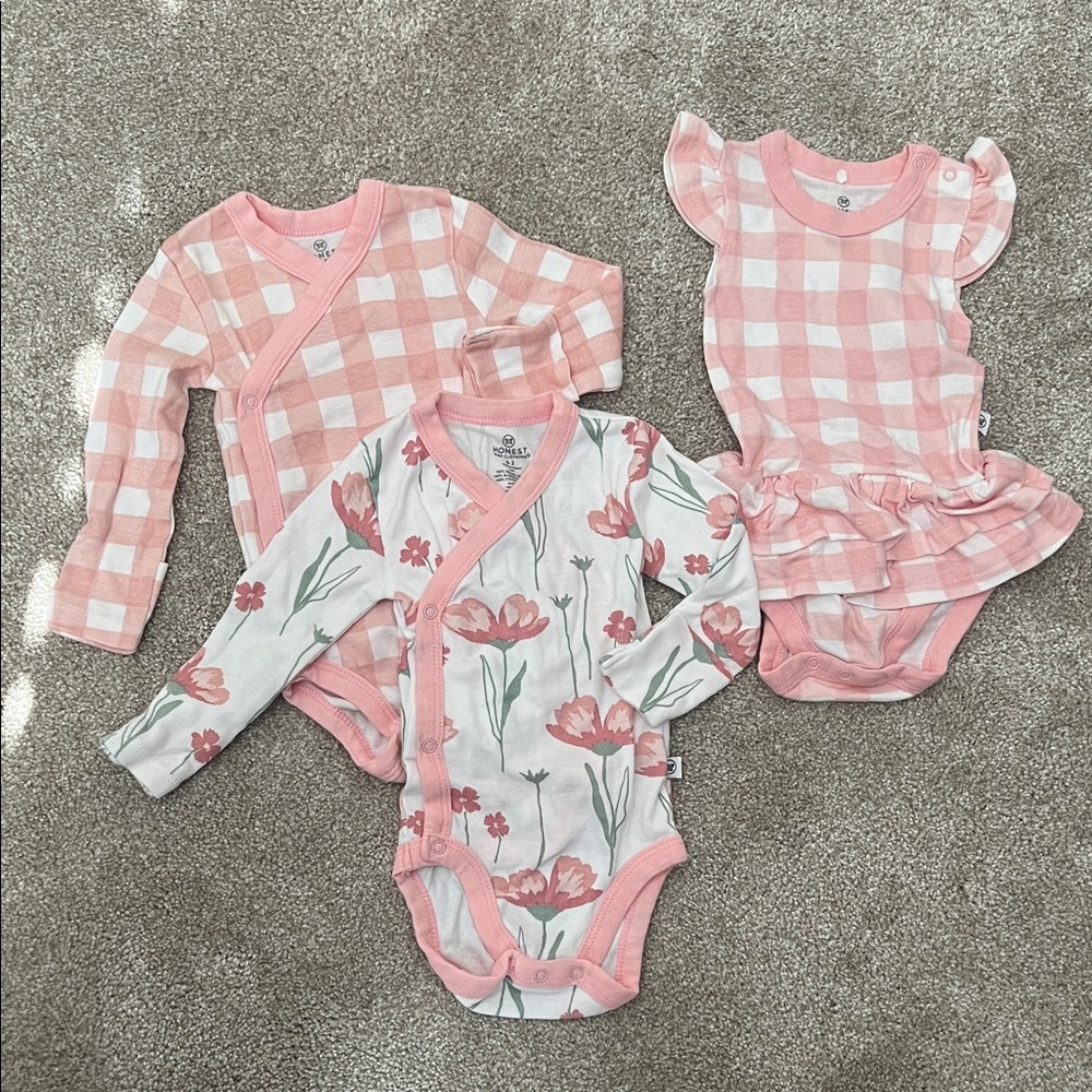 Pink Floral and Gingham Bodysuit Trio